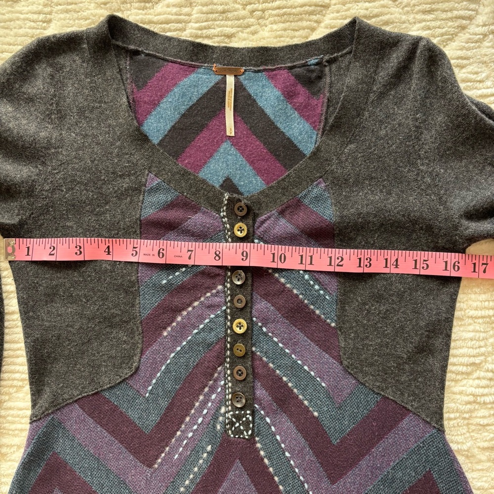 Free People Chevron Patterned Gray and Purple Sweater, Small. - Picture 5 of 9
